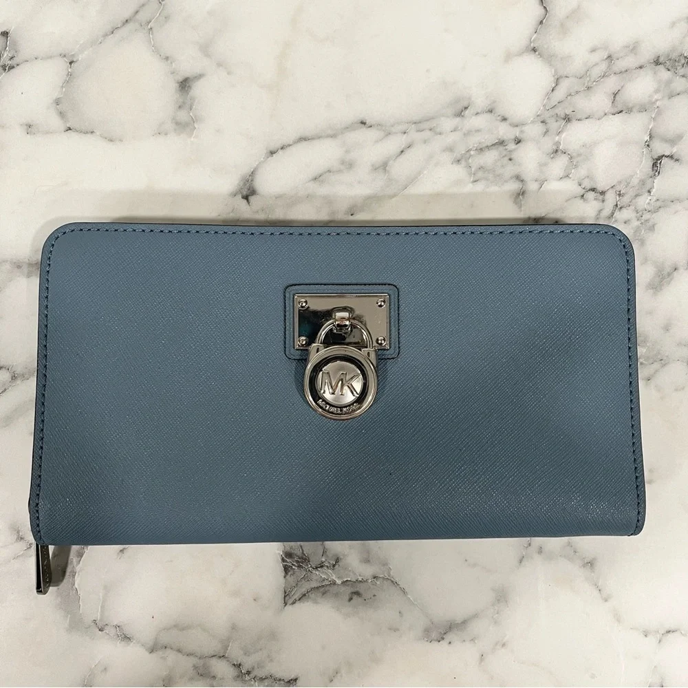 Michael Kors Jet Set Travel Tote Surf Blue Matching Hamilton Wallet